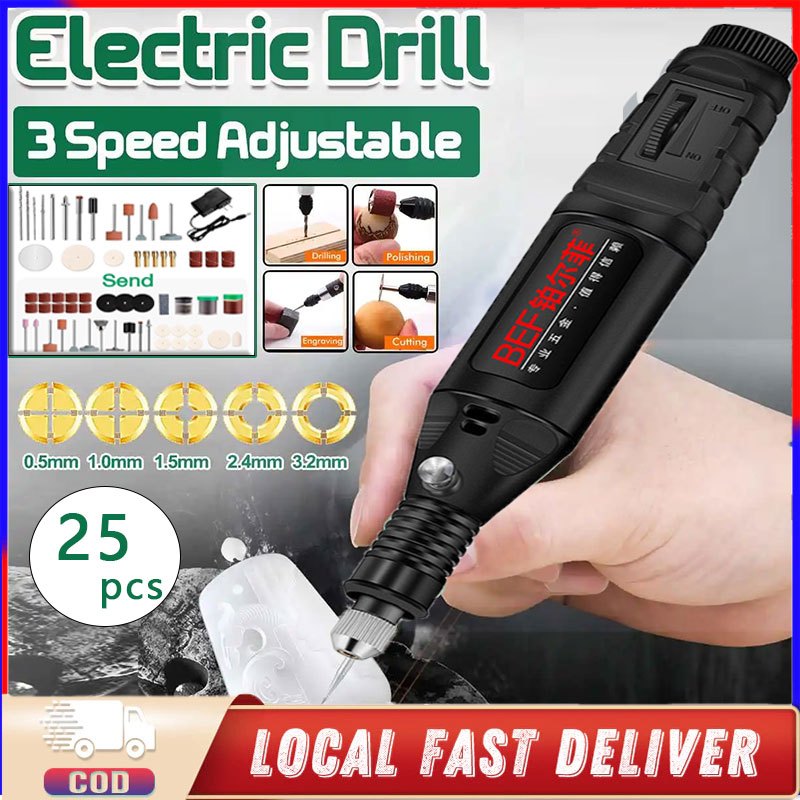 Bor listrik mini 12V DC 18000 RPM Grinder Mini Listrik set lengkap Drill 25pcs Electric Engraver Gri