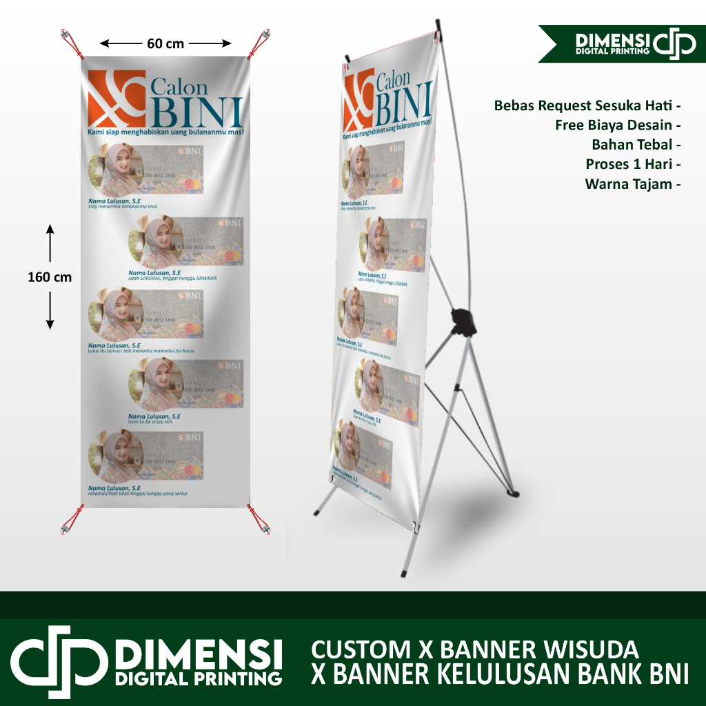 CUSTOM X BANNER / Standing Banner Kelulusan Tema Bank BNI / Bank BINI / spanduk wisuda universitas