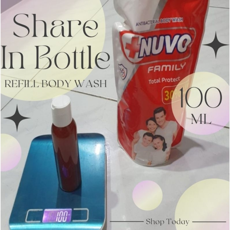 share in bottle jar sabun cair botol kecil 100ml ml refill refil body wash nuvo total protect merah 