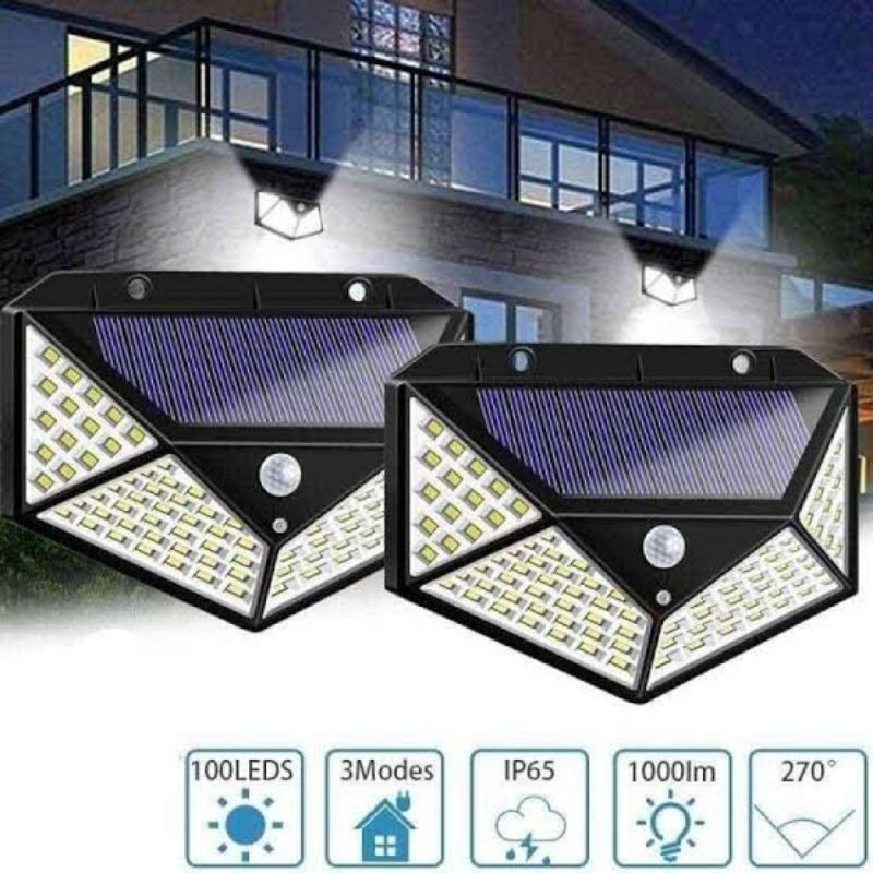 Lampu Taman Tenaga Surya 100LED Sensor Light LED Lampu Solar Tenaga Surya Lampu Dinding