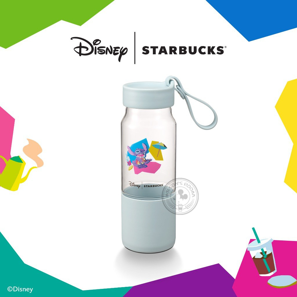 Starbucks Disney Tumbler Lilo and Stitch Water Bottle Blue Transparent 16oz Grande With Sleeve Strap