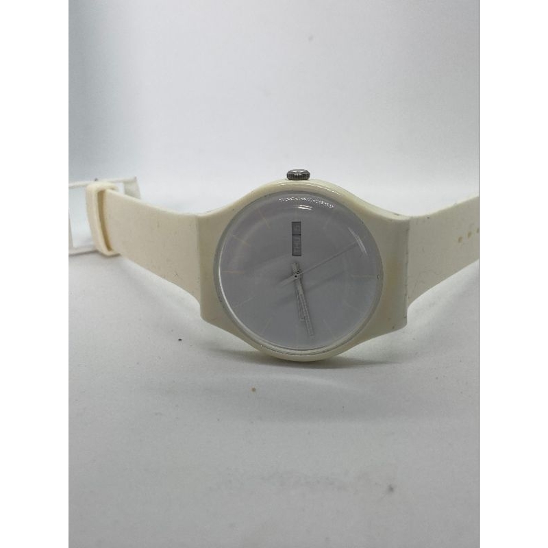 Jam Swatch New Gent SUOW701 White Rebel White Dial White Silicone Strap/swatch Second/swatch Origina