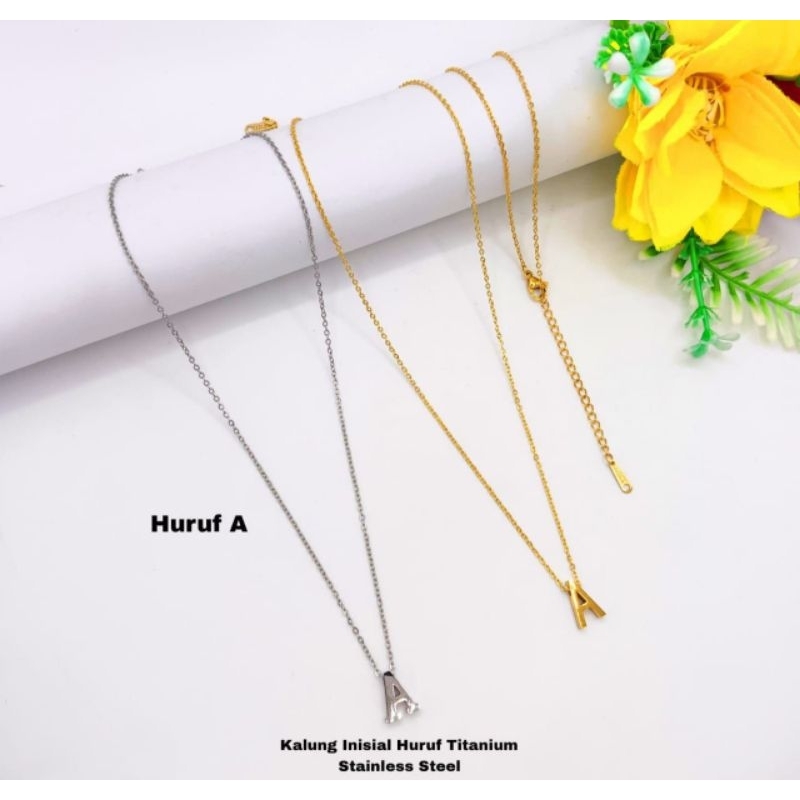 KALUNG INISIAL HURUF TITANIUM 50CM A/B/C/D/E/F/G/I/K/L/M/N/P/R/S/T/U/V/W/Y/Z