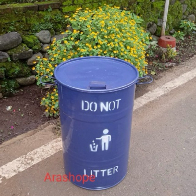 tong/drum besi tutup lebar 60 liter/tong sampah besi/tempat bakar sampah