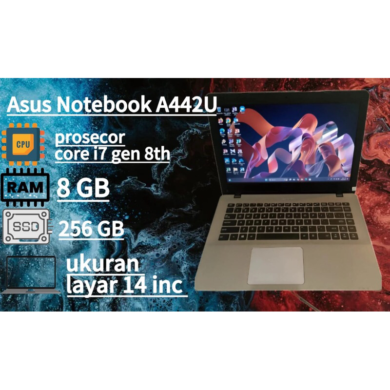 laptop Asus A442U Core i7 gen 8th Ram 8gb Ssd 256gb/512Gb