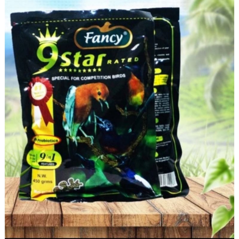 PAKAN BURUNG FANCY 9 STAR PLUS PROBIOTIK VOER KASAR HIJAU MAKANAN BURUNG ANIS MURAI BEO DLL