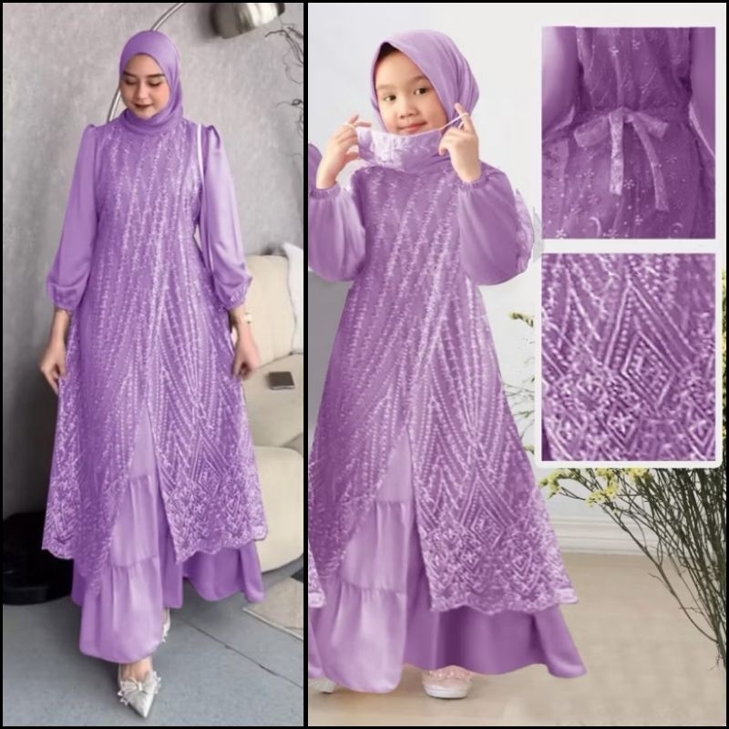 (NEW) ELINA DRESS - BAJU MAXY MAXI DRESS GAMIS BRUKAT BROKAT LAPIS FULL SATIN IBU ANAK WANITA DEWASA