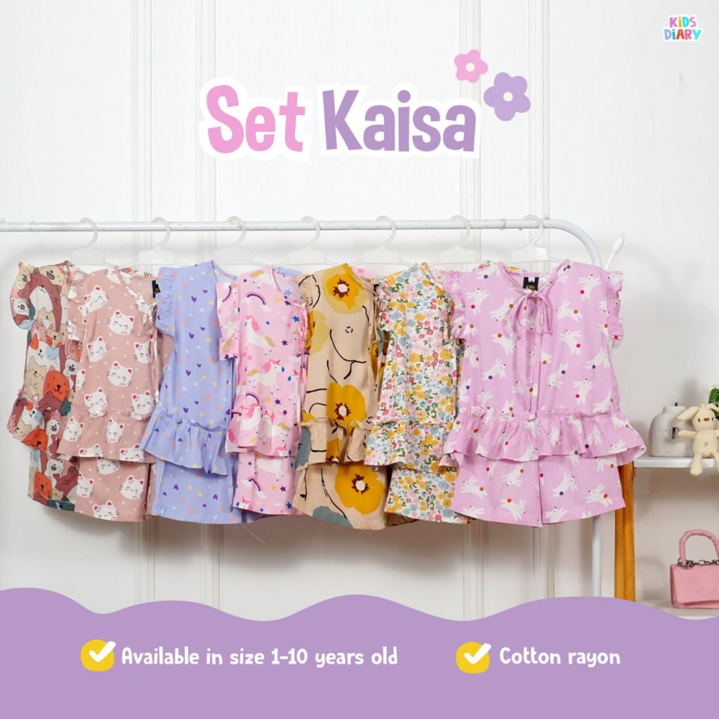 Set Kaisa Setelan Pendek Anak Perempuan Katun Rayon Kids Diary