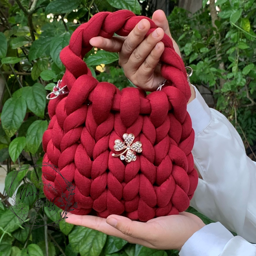 Chunky Bag | Chunky Yarn Bag | Tas Chunky | Handbag | Crochet Bag | Tas Tangan | Tas Rajut - Rose