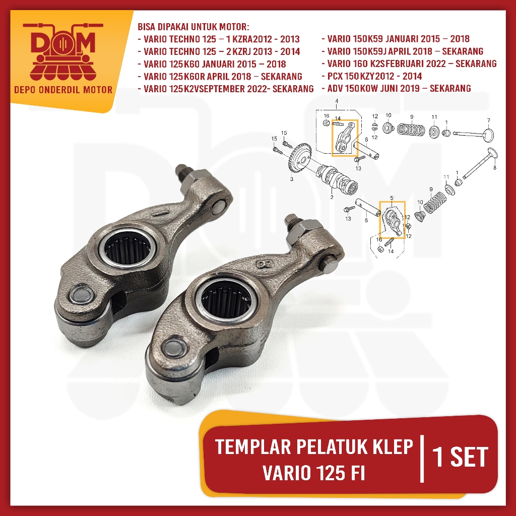 Templar Pelatuk Klep Vario 125 Fi (TOKAIDO) Platuk Piano Temlar Valve Rocker Arm Intake Exhaust Set
