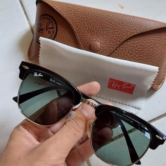 Rayban Clubmaster 3016 Black Silver Glossy Original