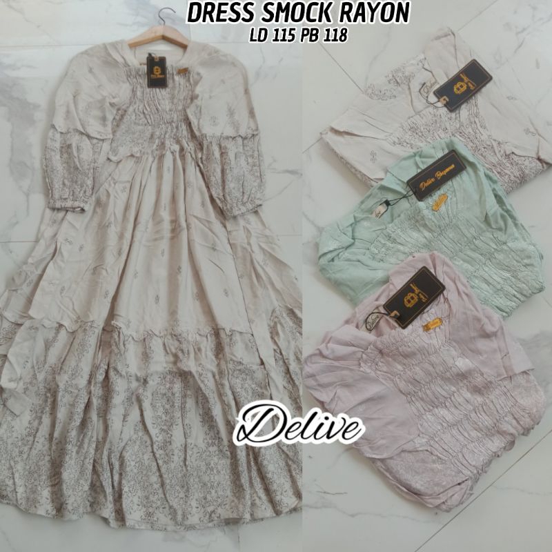 Dress Smock rempel/Dress smock motif bunga//Dress smock rayon//homey dress rayon