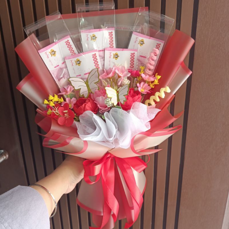 

Buket bunga + isi uang mainan/kosongan,Buket hadiah ulang tahun,hari ibu dll