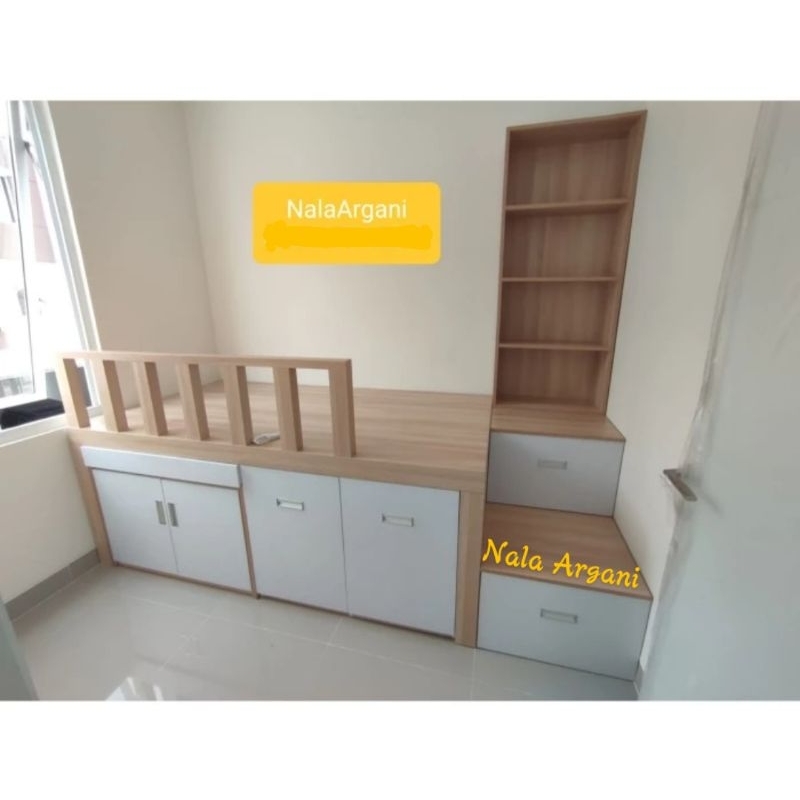 Mezanine Bed | Lemari Pakaian | Tempat Tidur Tingkat / Susun | Bunk Bed - 100x200