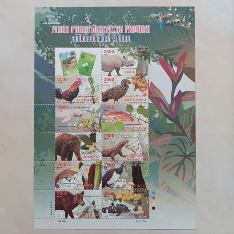 

(BD1) Souvenir Sheet Perangko Indonesia 2009 Flora Fauna Identitas Provinsi Seri 2 Set Lengkap Mint