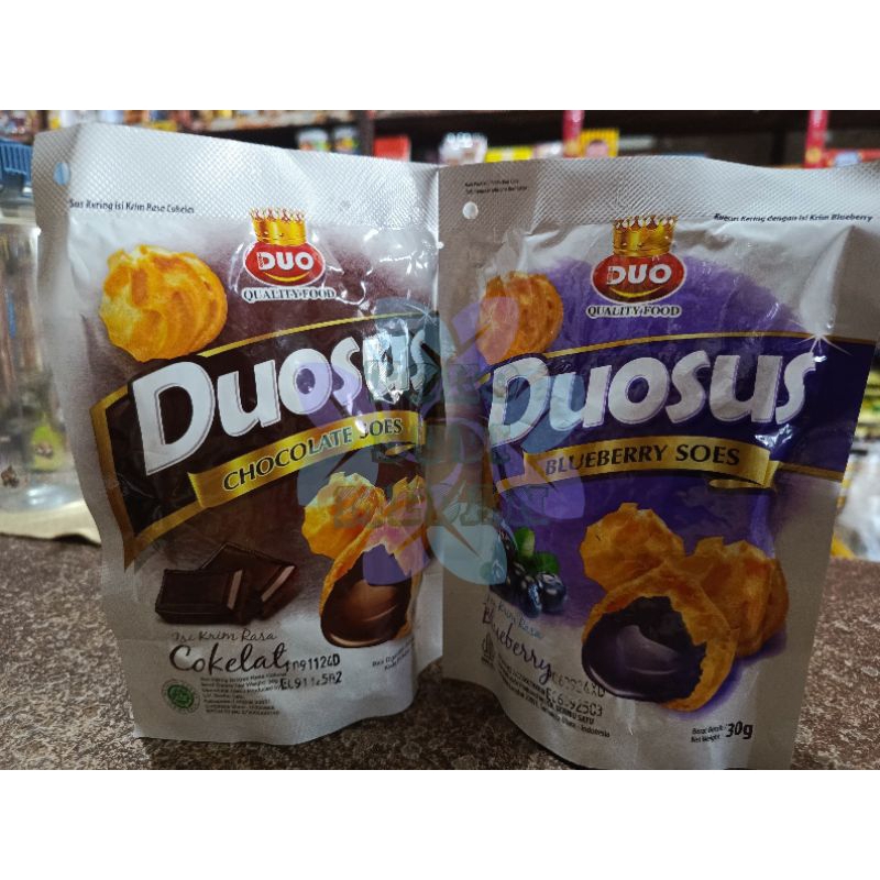 

Duosus Kue Sus Kering Isi Cokelat / Blueberry HALAL Eceran