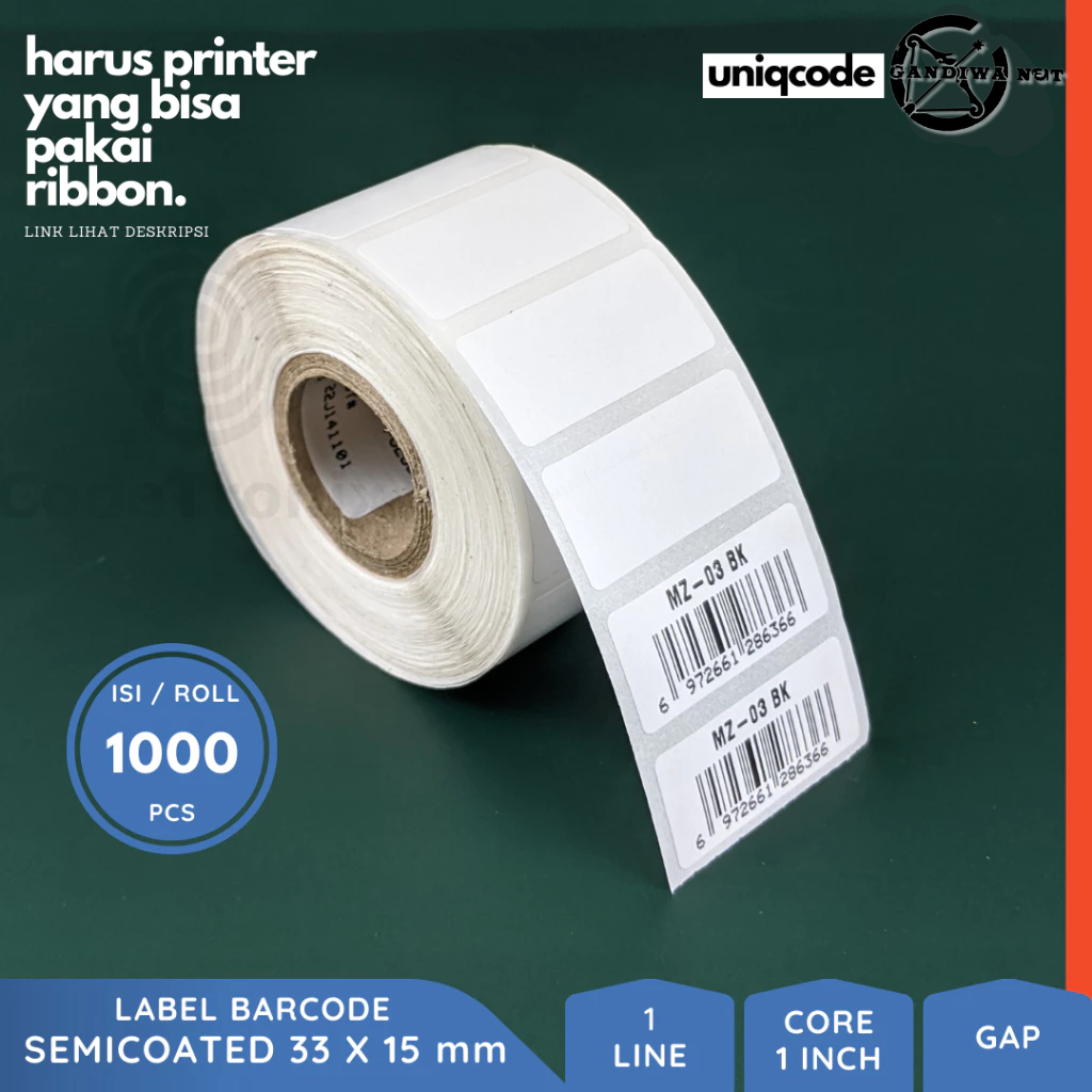 

Label Thermal Barcode Semicoated Uniqcode 33x15mm 1 Line 1000pcs