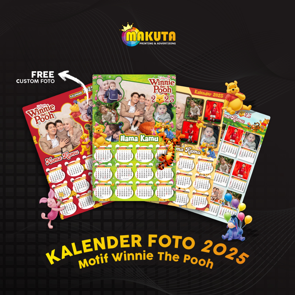 

Kalender Dinding 2025 Custom Foto Karakter Free Desain Suka-suka Bebas Motif Karakter Kartun Winnie The Pooh