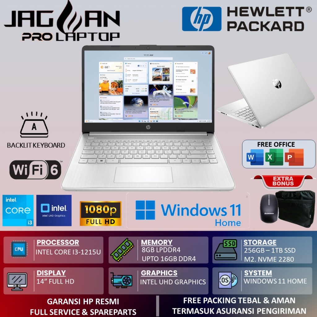 Laptop Sekolah HP 14S DQ5567TU Intel CORE N400 RAM 20GB 1TB Ssd 14" Fhd Ips Win11home