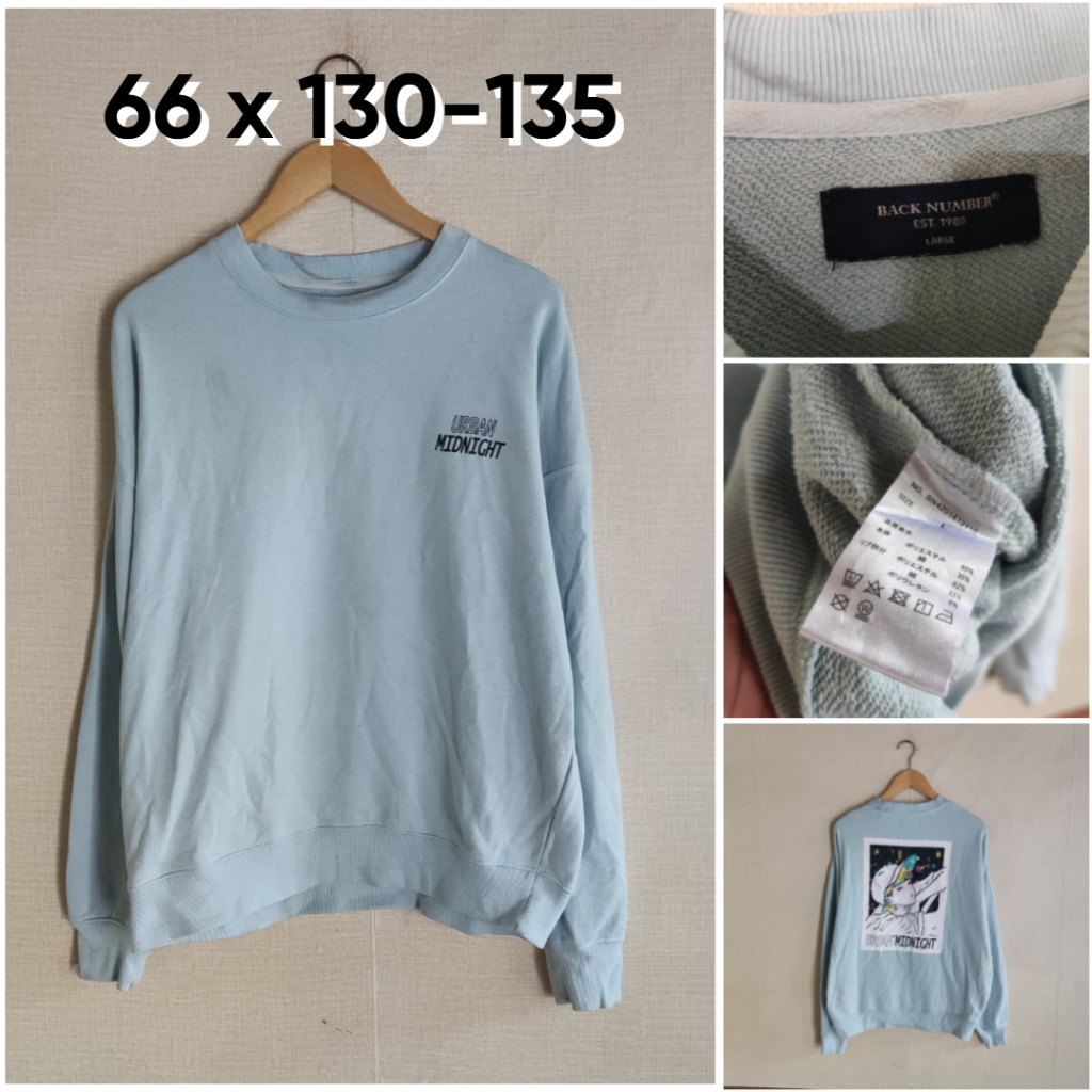 Sweater Crewneck Back Number Urban Midnight Hijau Mint Size L Pria Wanita Atasan Outer Knit Unisex G