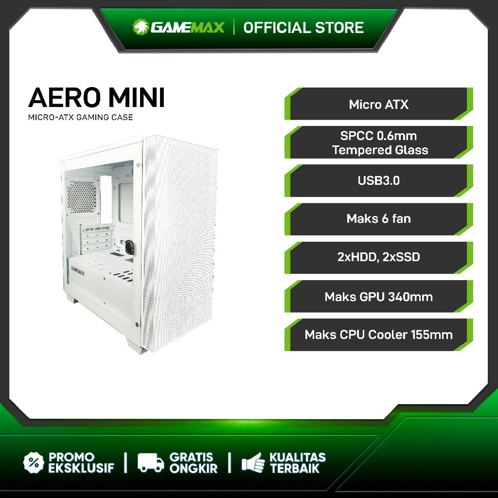 Gamemax Aero Mini White Micro ATX Gaming PC case