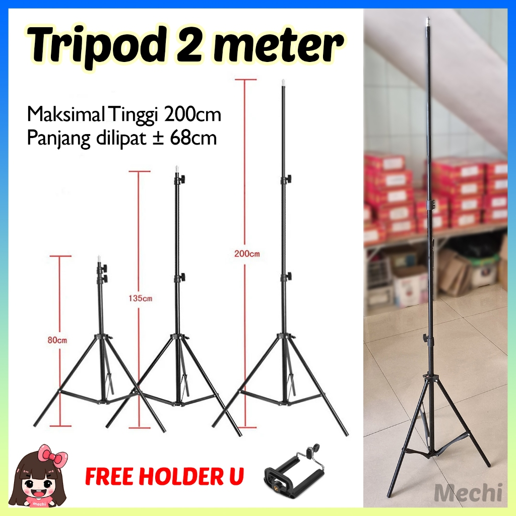 INSTANT Tripod 2 Meter Stand HP Holder 2M Penyangga Kaki Handphone Kamera Live Studio Ring Light Mou