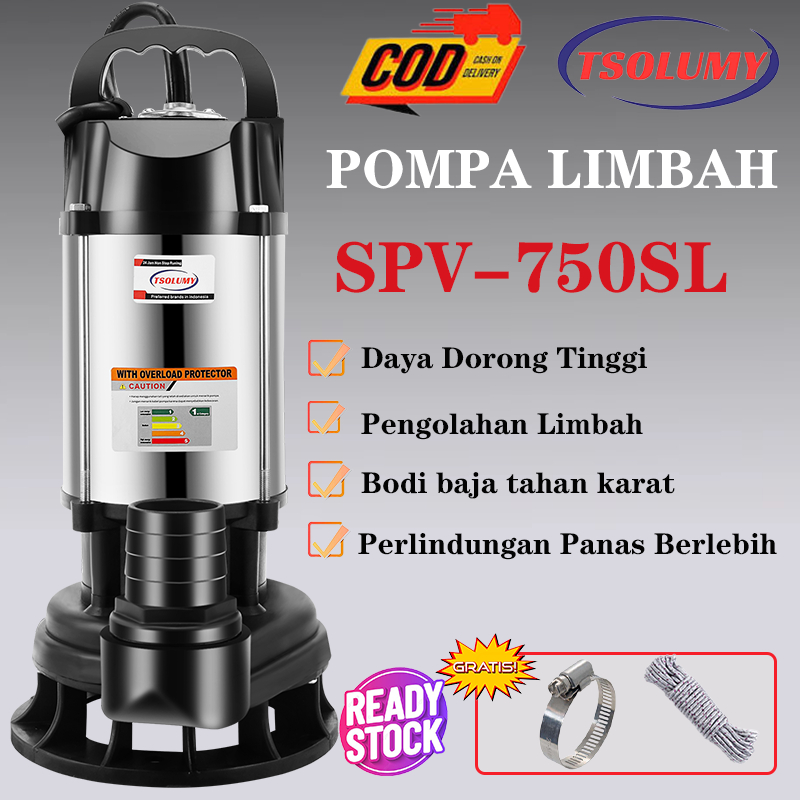 Pompa Celup Air Kotor750W sewage pump 2inch Mesin Pompa Air Murah pompa submersible limbah TSOLUMY p