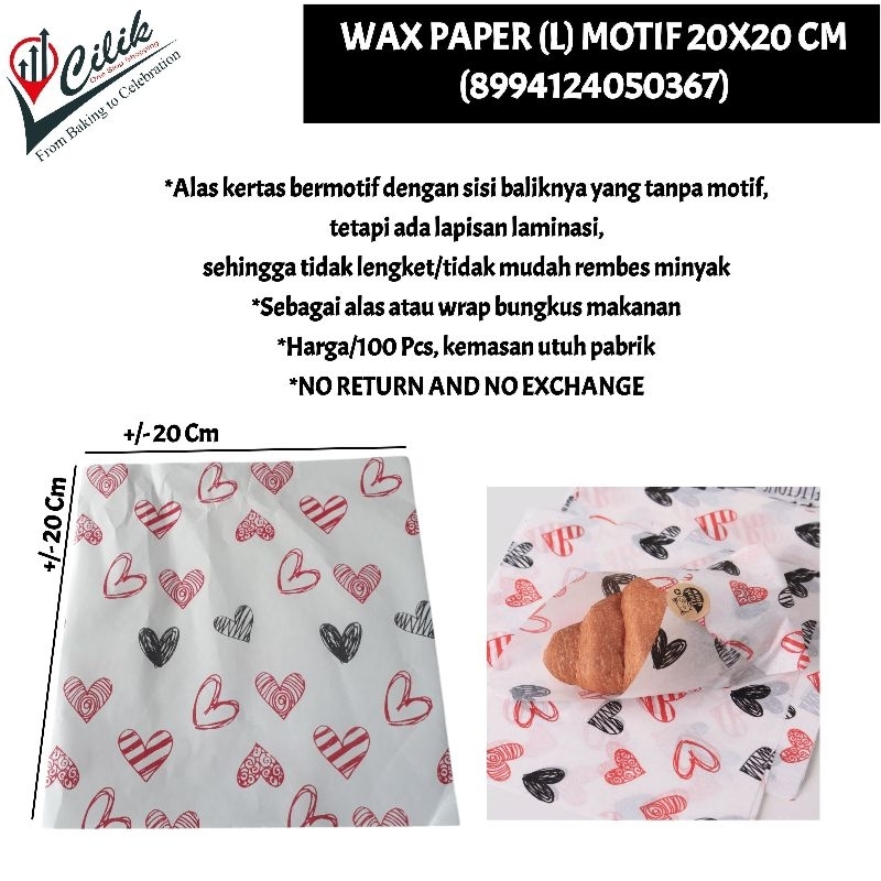 alas kertas motif warna laminasi wax paper ukuran size 20x20 cm parchment paper tatakan snack desser