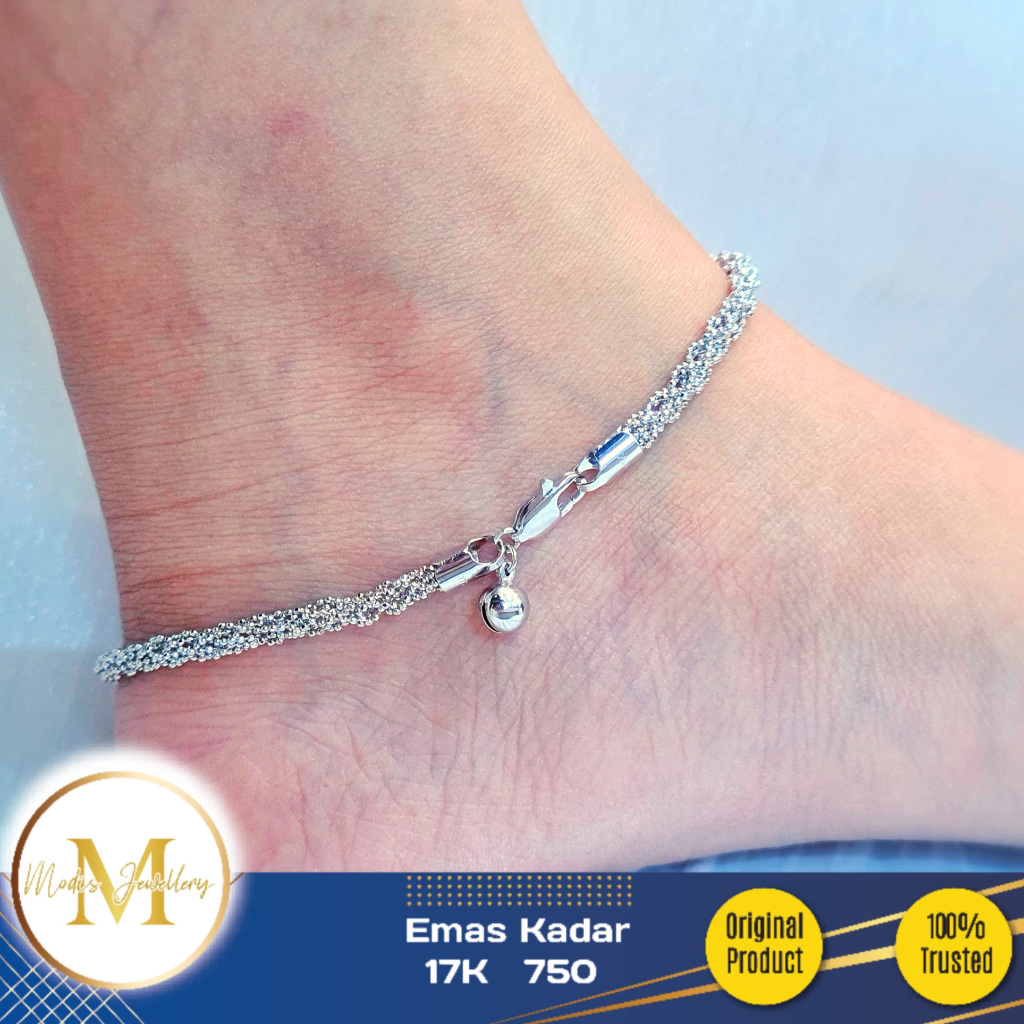 MODIS JEWELLERY - Gelang Kaki Biji Lada Lilit Putih- Emas 17k 750