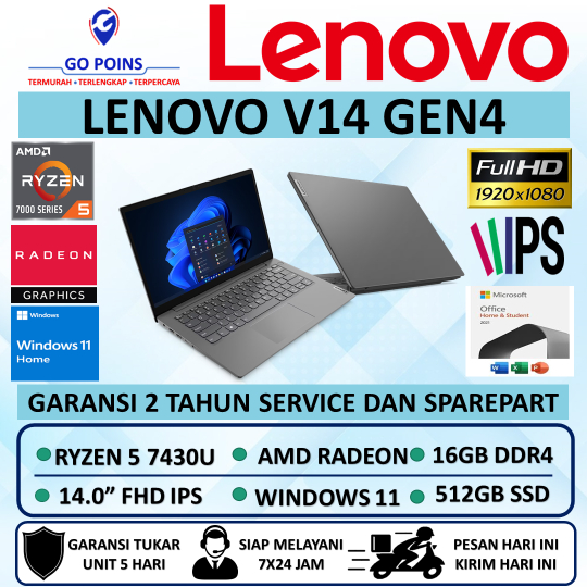 LAPTOP LENOVO V14 G4 AMD RYZEN 5 7430U RAM 16GB 512GB SSD FHD IPS WINDOWS 11 ORIGINAL