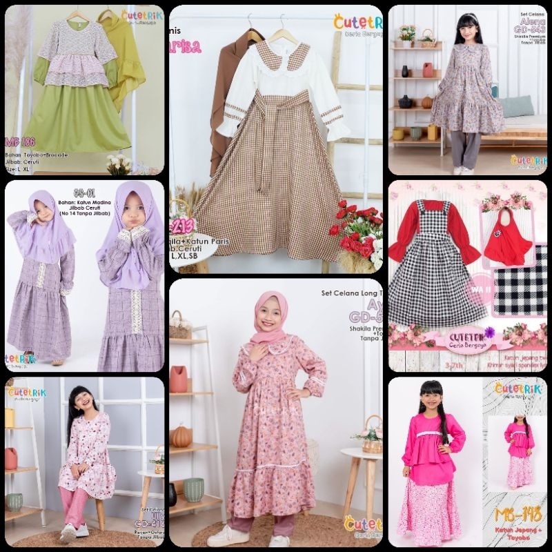 (4-6 Tahun) Setelan Rok Anak Perempuan Cutetrik ♡ Set Overall Anak Perempuan ♡ Gamis Anak Perempuan 