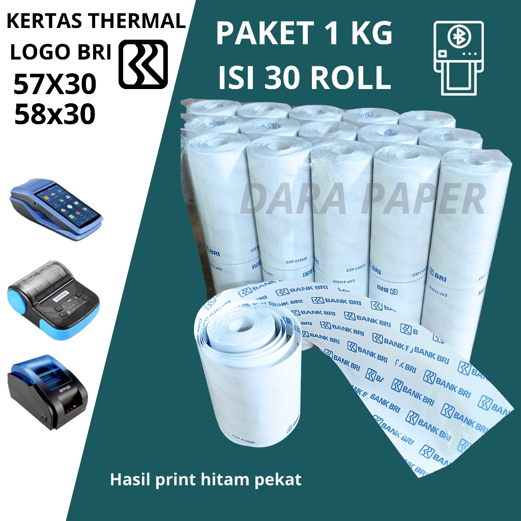 

30 ROLL KERTAS THERMAL LOGO BRI 57x30