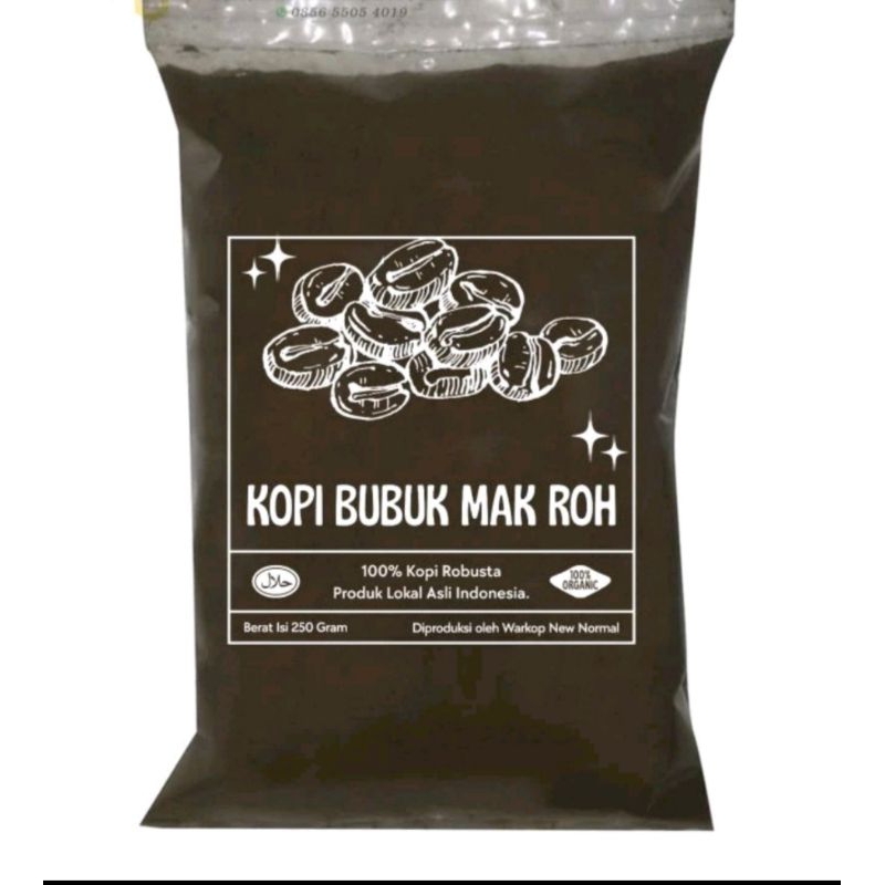 

Kopi Bubuk Robusta Mak Roh 250g - dengan Aroma Kuat dan Rasa Pahit Khas