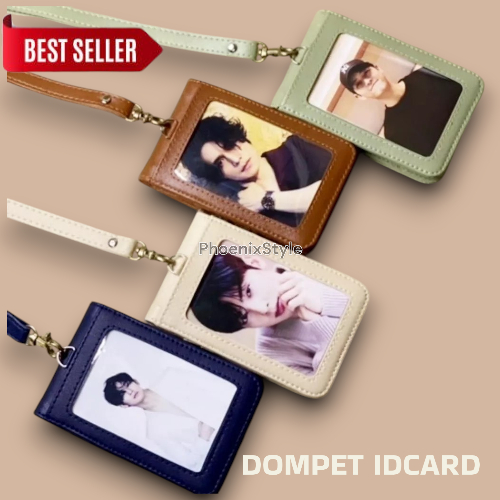 

Phoenix - 1Set Dompet ID CARD + Tali ID CARD kulit Kancing 2 sisi / Name tag Kulit Multifungsi / Frame ID CARD Fashion