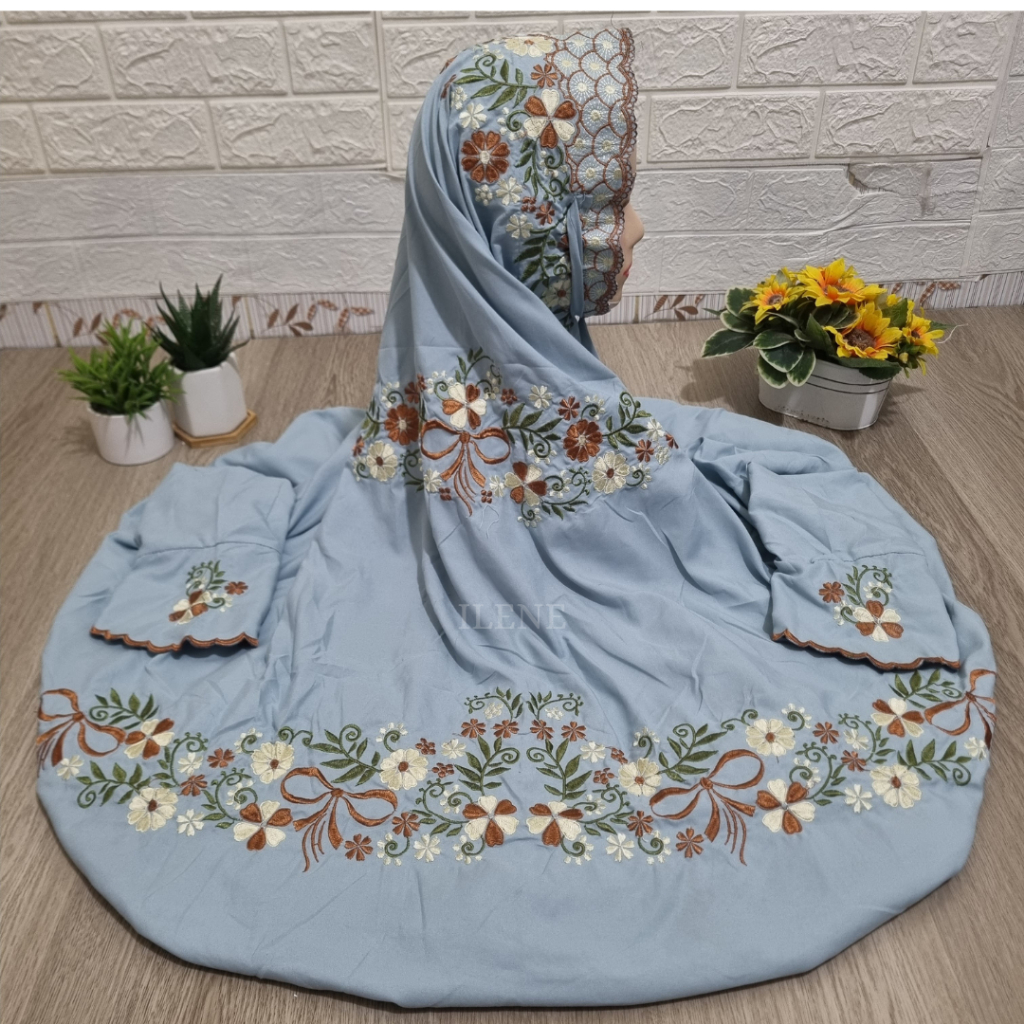 Mukena Terusan Bordir Kain Dasar Hijau Wardah Katun Mikro Adem