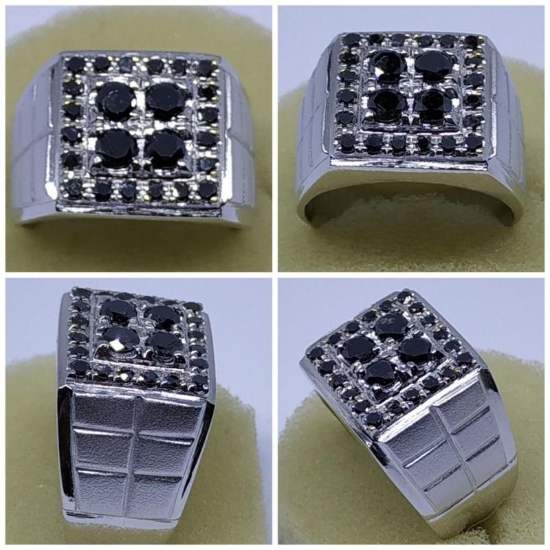 Berlian hitam ring perak pria