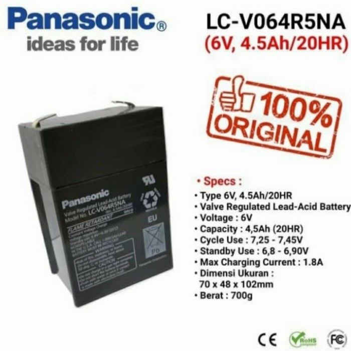 Panasonic Baterai Aki Kering Panasonic 6V LC-V064R5NA Accu Kering
