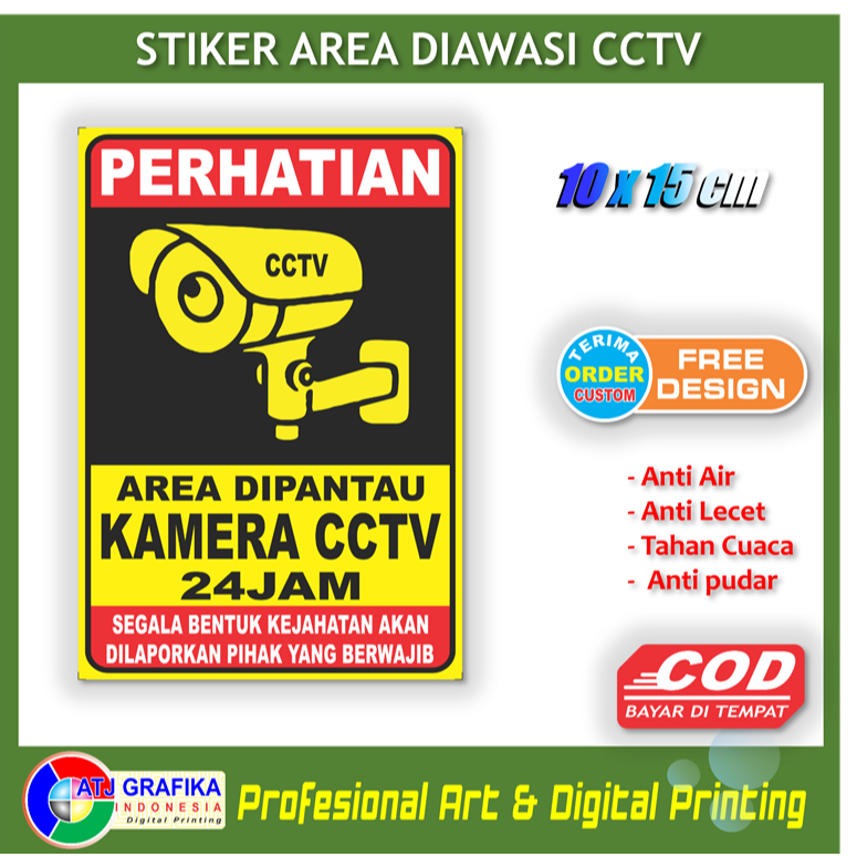 

Stiker CCTV area diawasi 24 jam sticker keamanan lingkungan anti maling pencurian rumah toko kantor