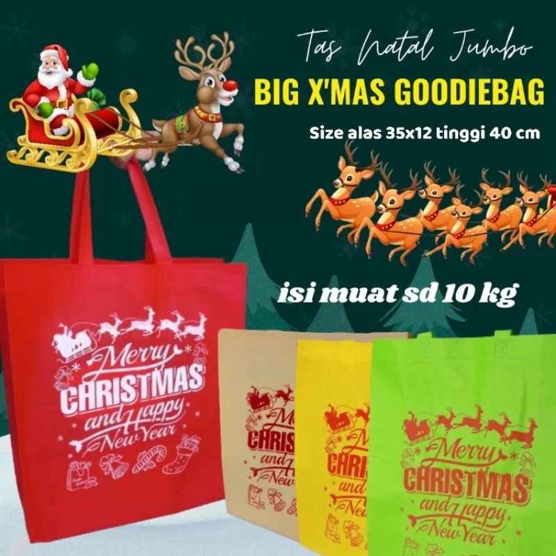 

Tas Natal Jumbo Christmas Goodiebag size 35x12x40 cm bisa muat sampai 10 ky