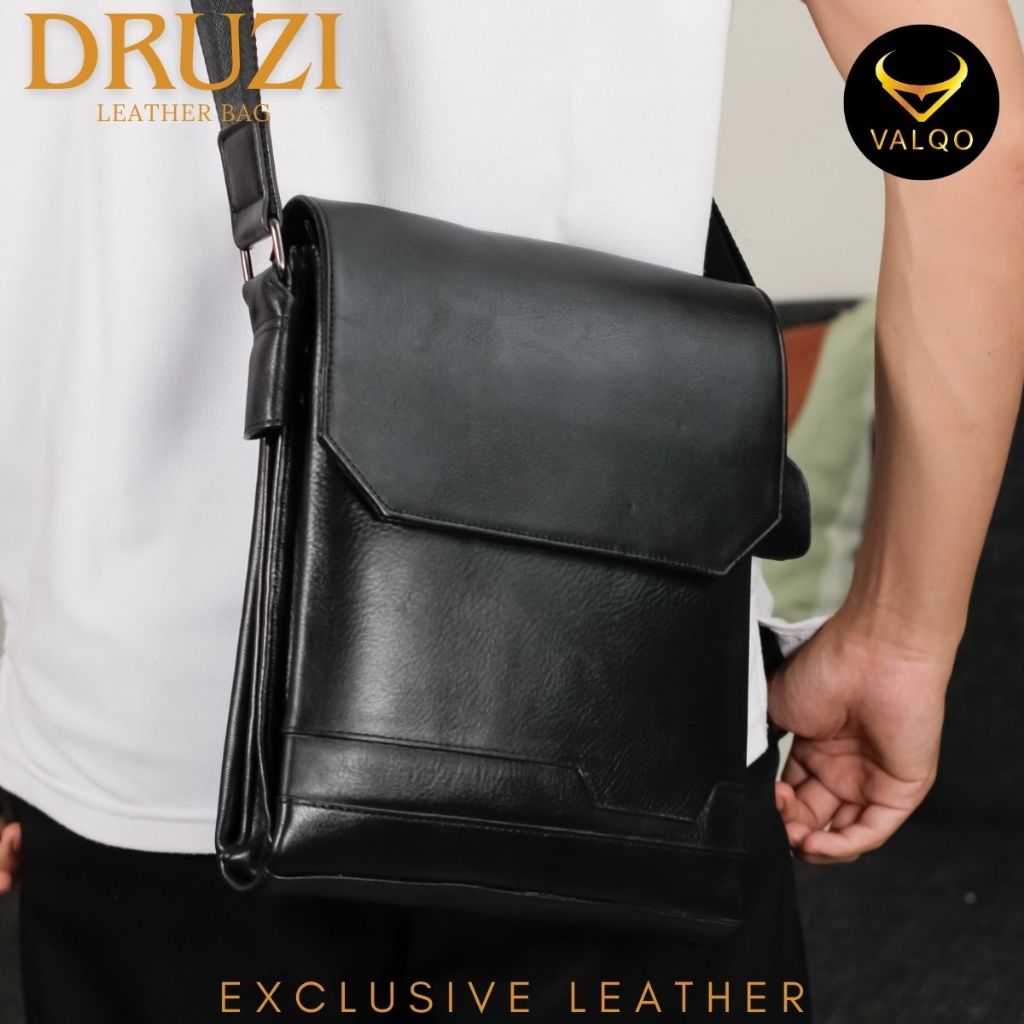 Tas Kulit Sapi Asli Slingbag Selempang Tablet DRUZI Fashion Pria Laki Cowok Premium Branded Kekinian