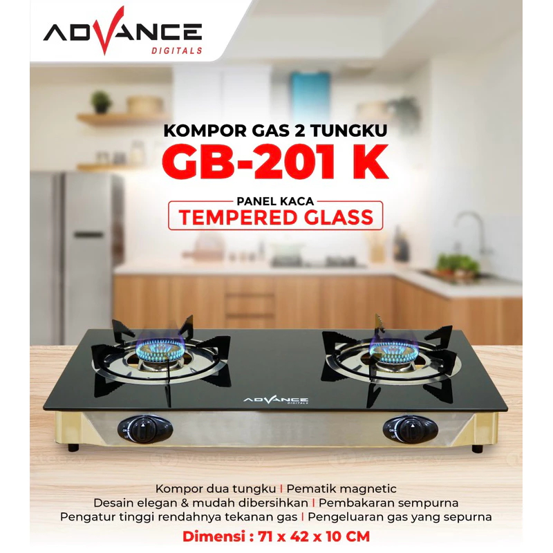 ADVANCE KOMPOR GAS 2 TUNGKU KACA ANTI PECAH GB 201 K / GB 201K ADVANCE KOMPOR KACA