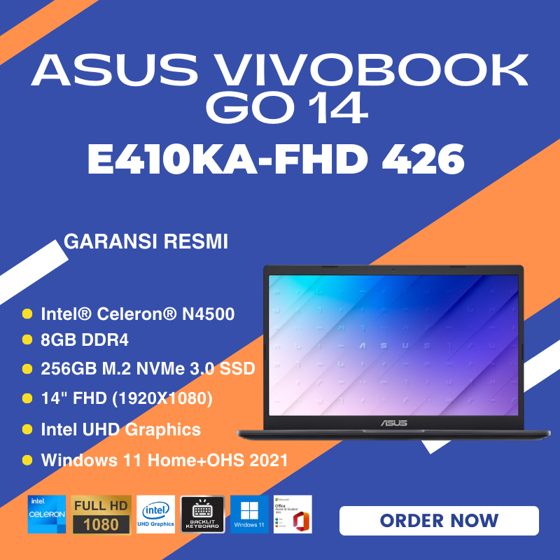 Laptop Garansi Resmi Asus / Asus Vivobook Go 14 E410KA-FHD 426 / Asus Numpad / Ram 8gb / SSD 256gb /