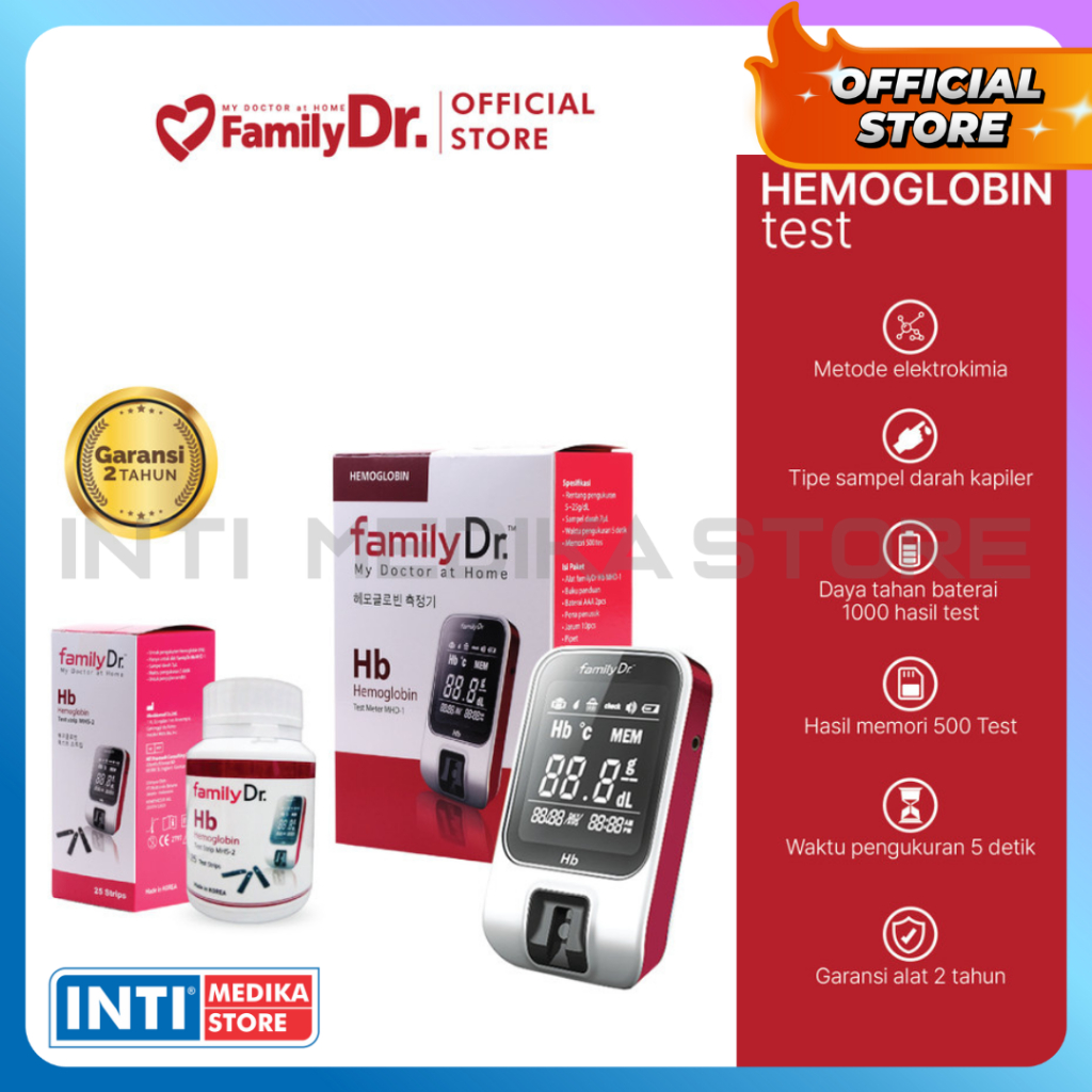 FAMILY DR - Alat Cek HEMOGLOBIN + Strip Test Isi 25 | HB Monitoring System | Set Lengkap