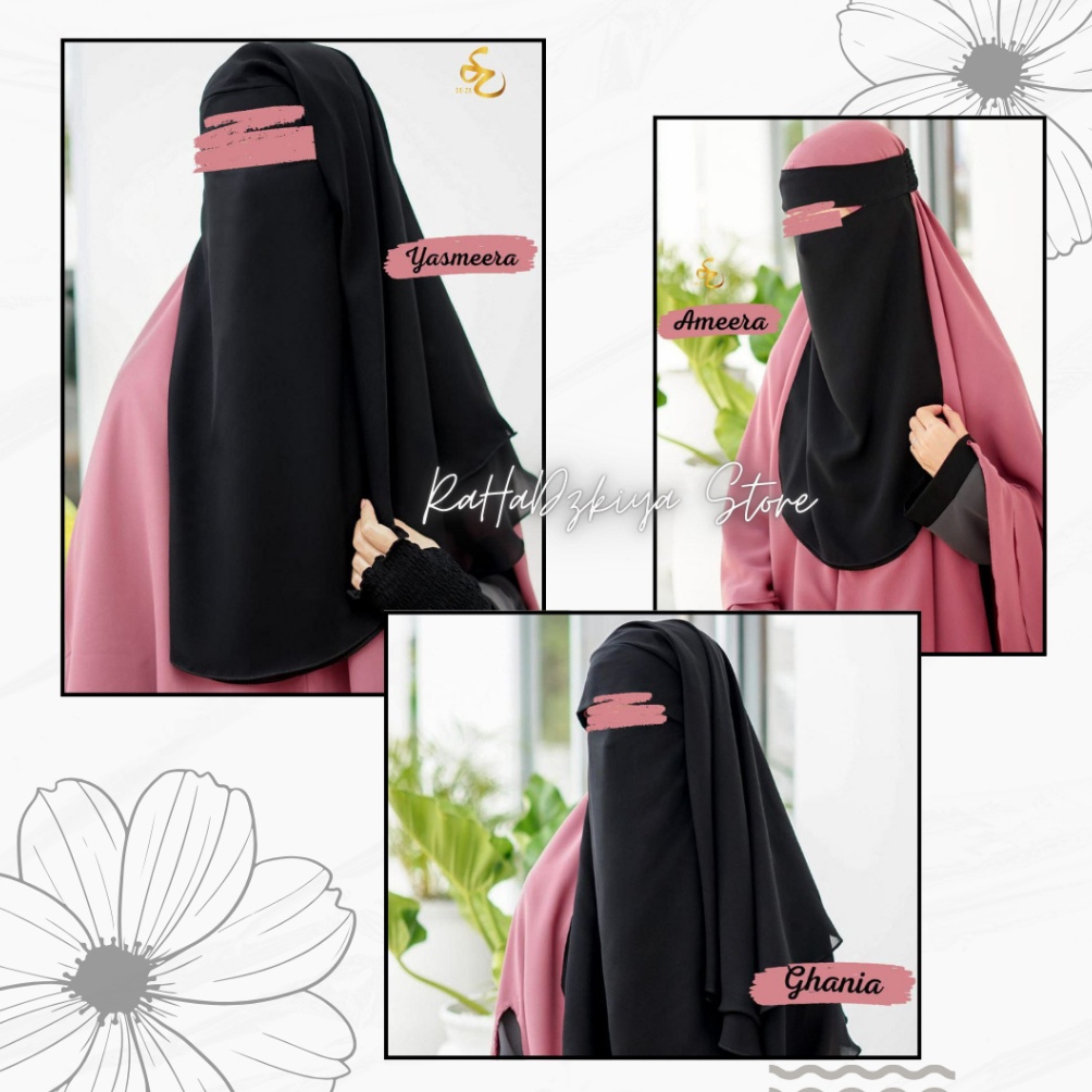 KODE W55P Niqab cadar bandana poni cadar karet ready stok warna hitam by Saza Hijab bisa COD