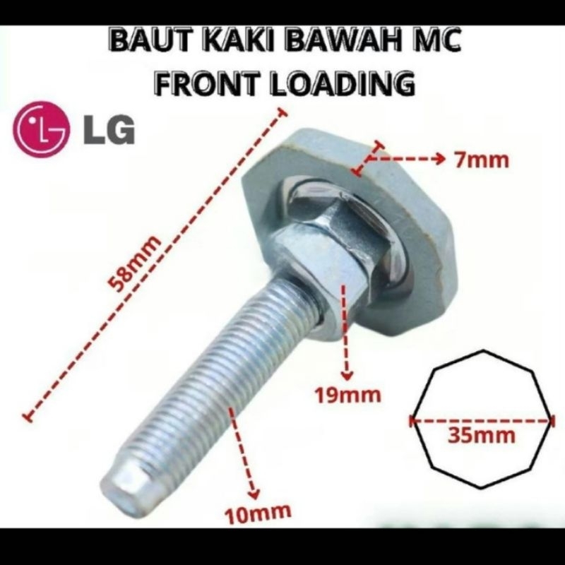 baut kaki besi bawah mesin cuci LG front loading