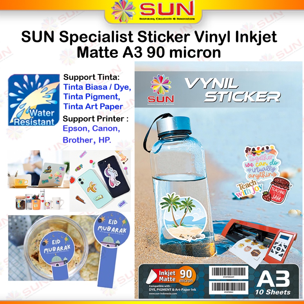 

KODE M63L Sticker Vinyl Inkjet Anti Air A3 Kertas SUN Sticker Vinyl Inkjet Matte 9 micron A3 Waterproof Anti Air isi 1 lembar epsoncanonhpbrother oridyepigmentart paper ink 664 3 673 79 81 BT5 GT51 52