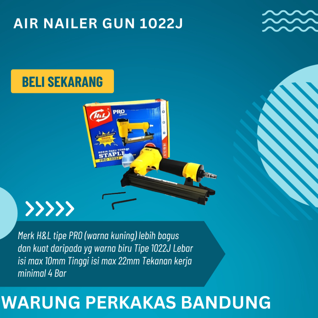 

Air Nailer Gun 1022J H&L Mesin Paku Tembak Staples Tenaga Angin Model U