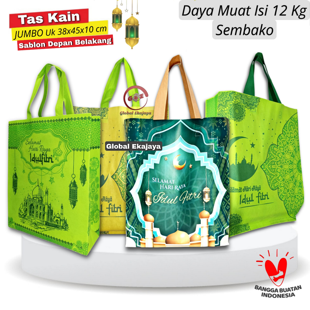 

Tas kain Spunbond Lebaran Idul Fitri Ukuran Besar Jumbo 38x45x12 Cm Goodie Bag Lebaran Hampers Thr