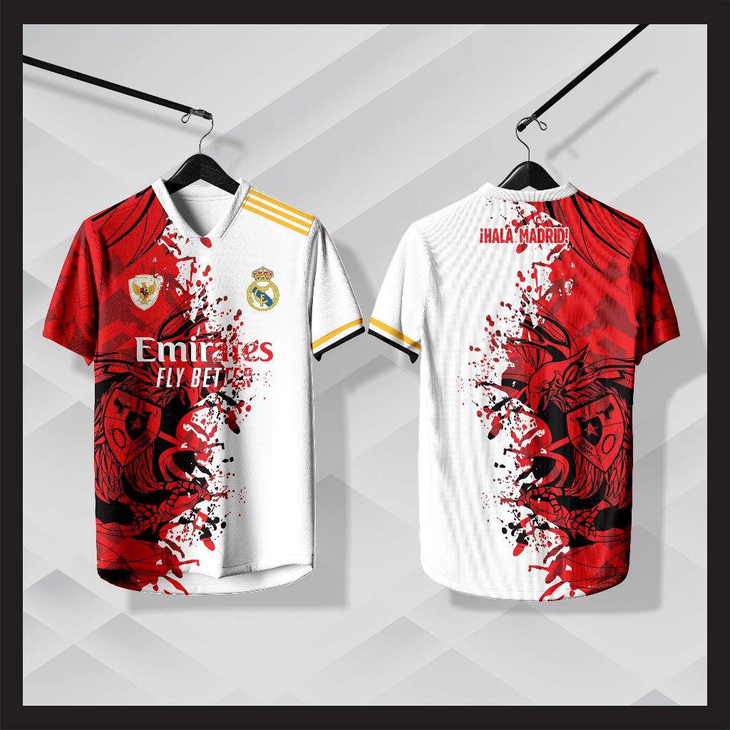 JERSEY FANTASY INDO X MADRID MERAH PUTIH FREE CUSTOM NAMA FULL PRINTING / JERSEY SEPAKA BOLA / JERSE