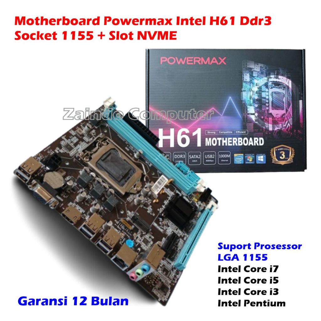 MATHERBOARD POWERMAX H61 DDR3 SOCKET 1155 SLOT NVME POWERMAX INTEL H61 LGA 1155 DDR3 MOTHERBOARD POW
